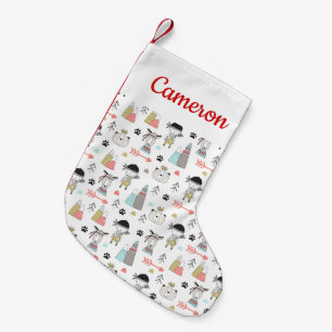 Add Your Name   Cute Woodland Animals & Indian Boy Small Christmas Stocking