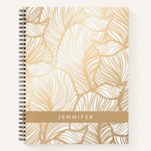 Add Your Name Damask Gold Floral Pattern Notebook
