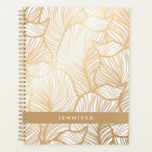 Add Your Name   Damask Gold Floral Pattern Planner