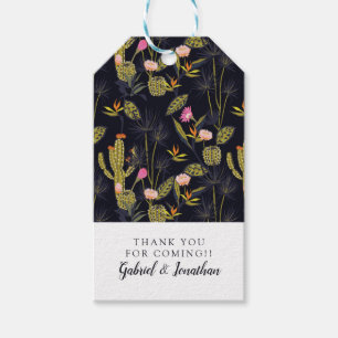 Add Your Name Dark Summer Night Cactus Pattern Gift Tags