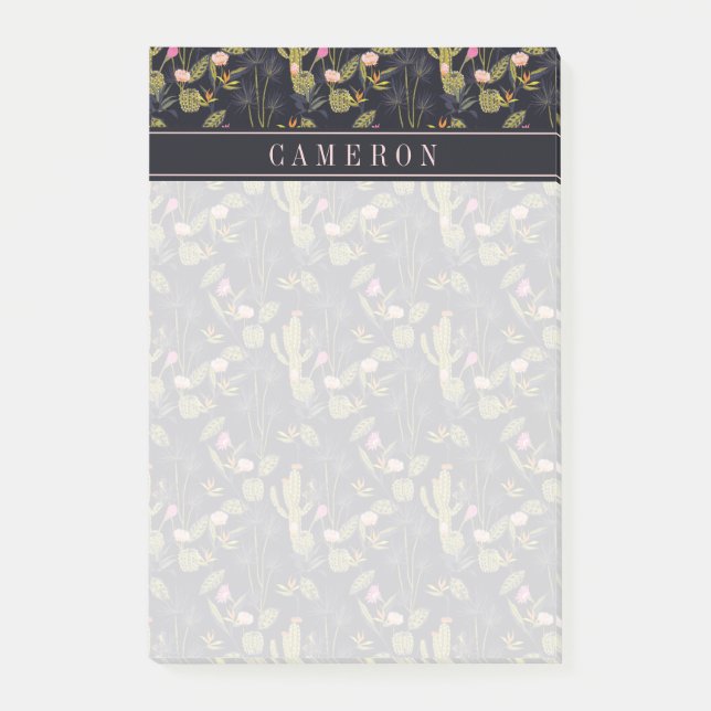 Add Your Name | Dark Summer Night Cactus Pattern Post-it Notes (Front)