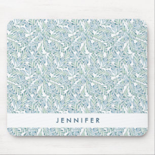 Add Your Name   Decorative Striped Leaf Pattern Mouse Pad