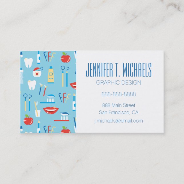 Add Your Name | Dental Blue Pattern Business Card (Front)