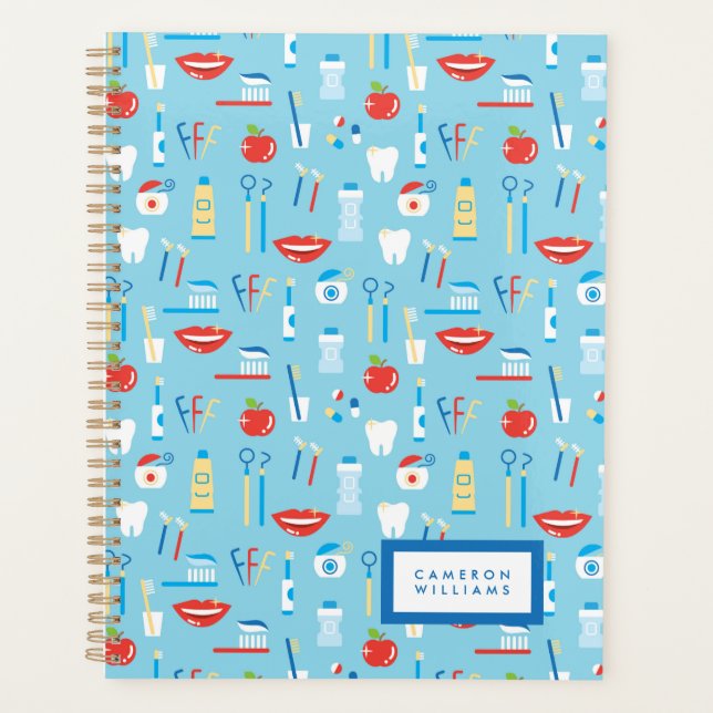 Add Your Name | Dental Blue Pattern Planner (Front)