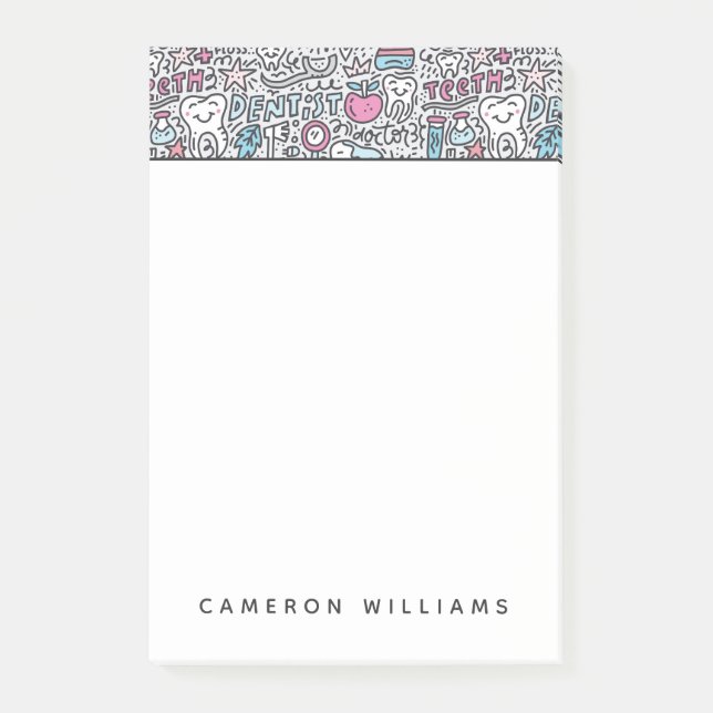 Add Your Name | Dental Cartoon Pattern Post-it Notes (Front)
