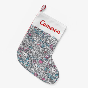 Add Your Name   Dental Cartoon Pattern Small Christmas Stocking