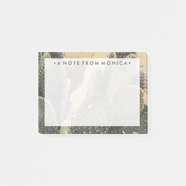 Add Your Name | Desert Cactus | Green Splatter Post-it Notes (Front)