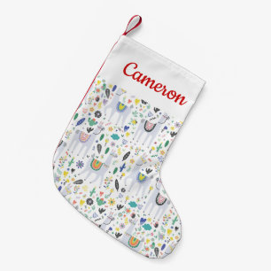Add Your Name Doodle Alpaca Pattern Small Christmas Stocking