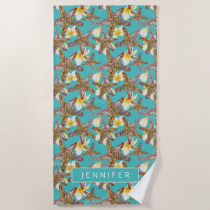 Add Your Name Fanciful Starfish Pattern Beach Towel