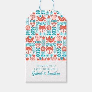 Add Your Name Finnish Fox & Bird Folk Art Gift Tags