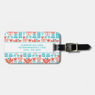 Add Your Name Finnish Fox & Bird Folk Art Luggage Tag