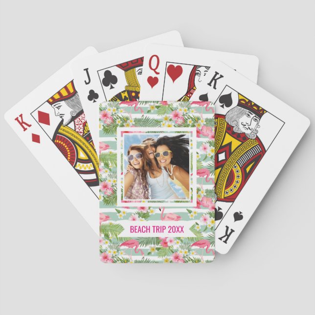 Add Your Name | Flamingos And Stripes Playing Cards (Back)