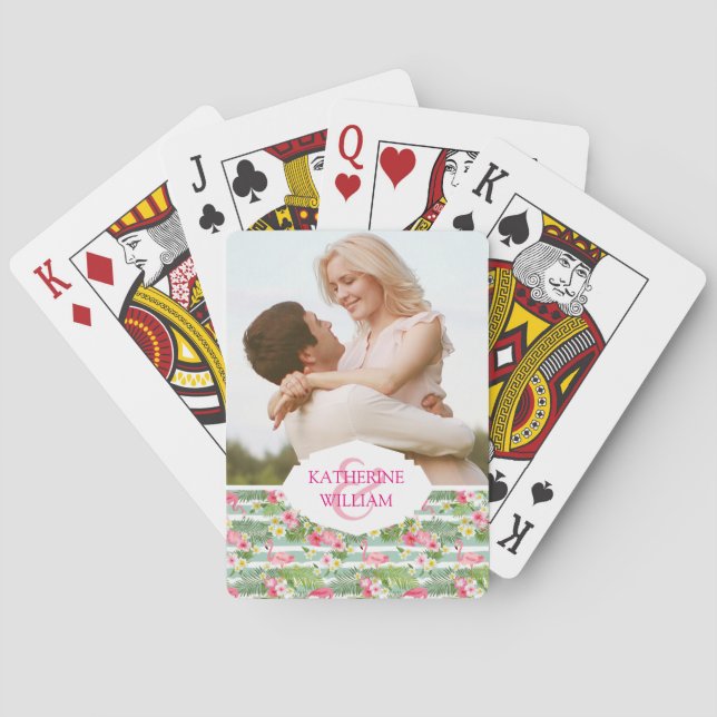 Add Your Name | Flamingos And Stripes Playing Cards (Back)