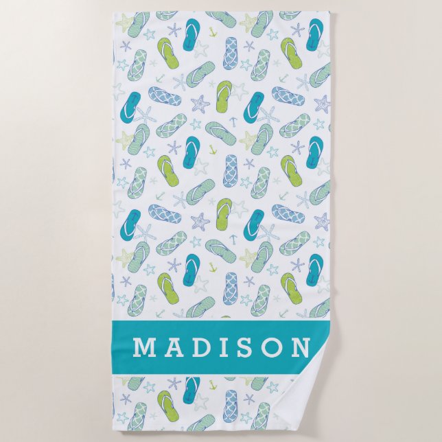 Add Your Name | Flip Flop Pattern Beach Towel (Front)