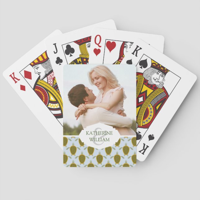 Add Your Name | Flock Of Sea Turtles Pattern Playing Cards (Back)