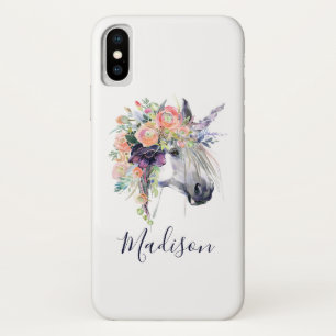 Add Your Name   Floral Dressed Unicorn Case-Mate iPhone Case