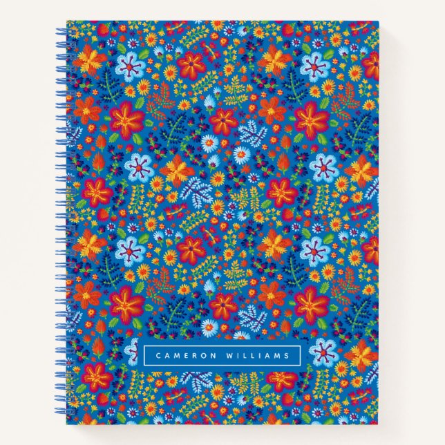 Add Your Name | Floral Embroidery Pattern Notebook (Front)