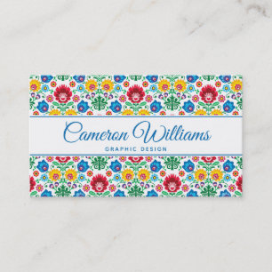 Add Your Name   Floral Heart Folk Art Pattern Business Card