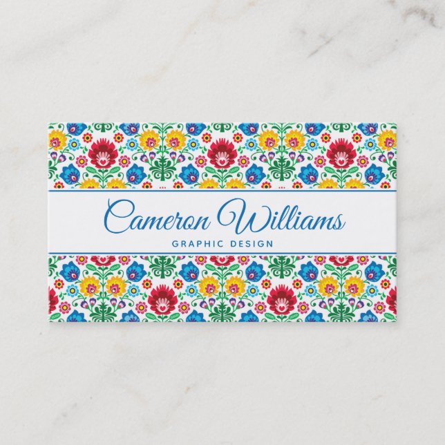 Add Your Name | Floral Heart Folk Art Pattern Business Card (Front)