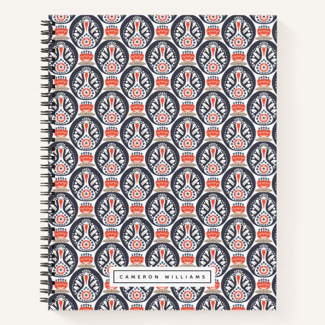 Add Your Name | Floral Turkey Folk Art Pattern Notebook (Front)