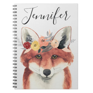 Add Your Name   Flower Crown Forester Fox Notebook