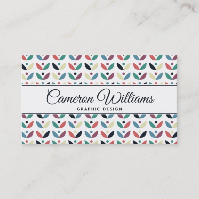 Add Your Name | Folk Art Floral Geometric Pattern Business Card (Front)