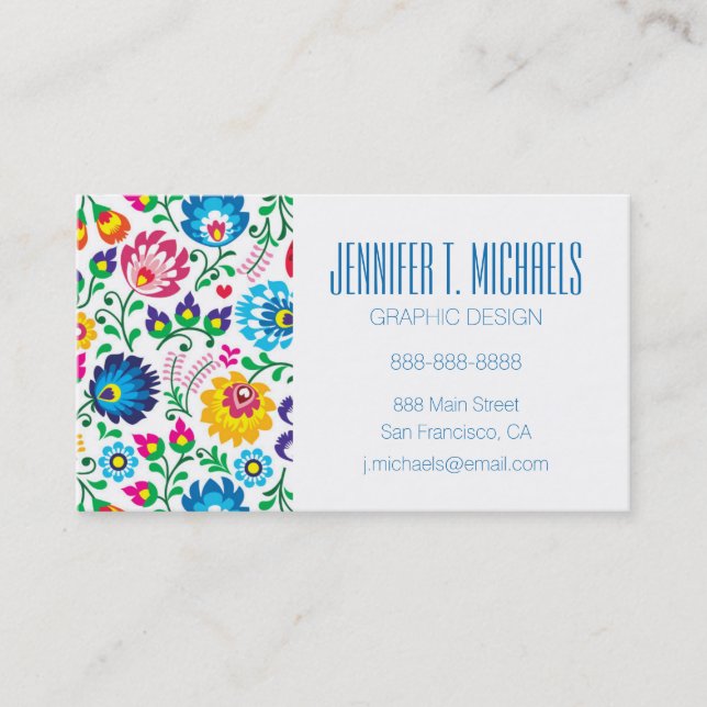 Add Your Name | Folk Art Flower Pattern Business Card (Front)