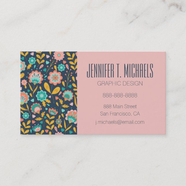 Add Your Name | Folk Art Flower Pattern Business Card (Front)