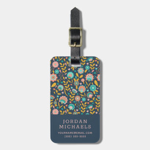 Add Your Name   Folk Art Flower Pattern Luggage Tag