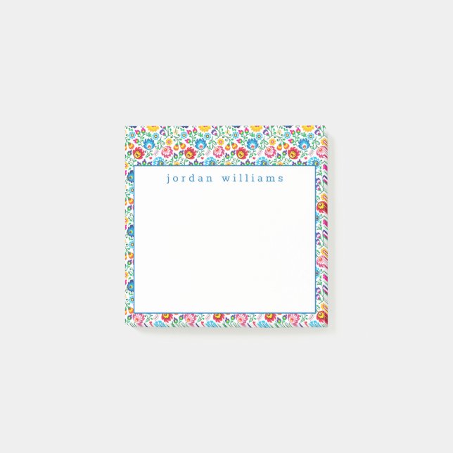 Add Your Name | Folk Art Flower Pattern Post-it Notes (Front)