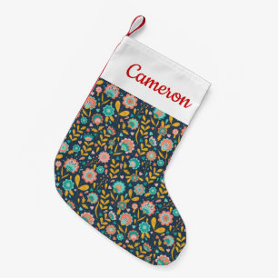 Add Your Name   Folk Art Flower Pattern Small Christmas Stocking