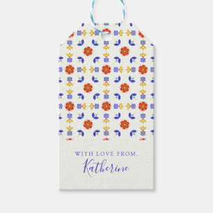 Add Your Name   Folk Art Neon Flower Geometric Gift Tags