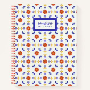 Add Your Name Folk Art Neon Flower Geometric Notebook