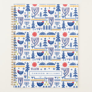 Add Your Name Folk Art Winter Bird Pattern Planner