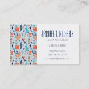 Add Your Name Folk Art Woodland Animal Pattern Business Card