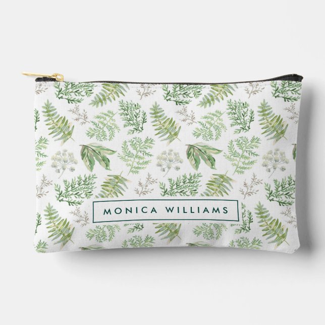 Add Your Name | Forest Greenery Pattern Accessory Pouch (Front)