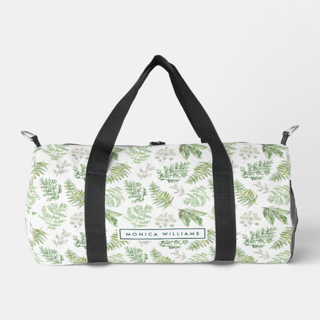 Add Your Name | Forest Greenery Pattern Duffle Bag (Front)