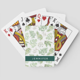 Add Your Name   Forest Greenery Pattern Playing Cards