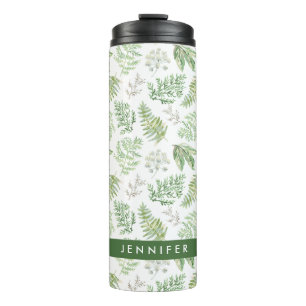 Add Your Name Forest Greenery Pattern Thermal Tumbler