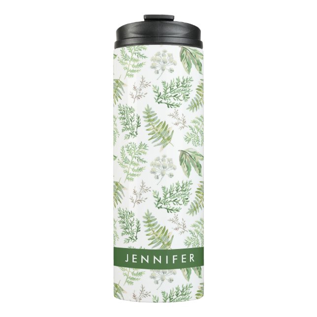 Add Your Name | Forest Greenery Pattern Thermal Tumbler (Front)