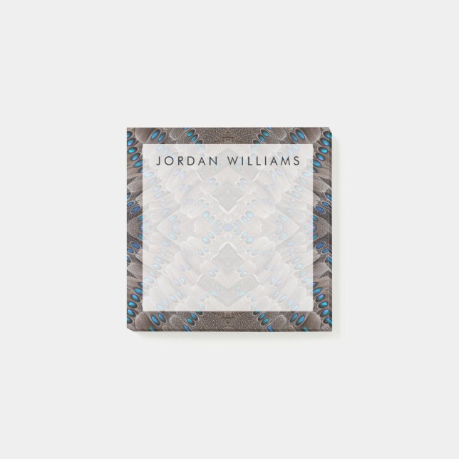 Add Your Name | Fractal Design Pheasant Feather Post-it Notes (Front)