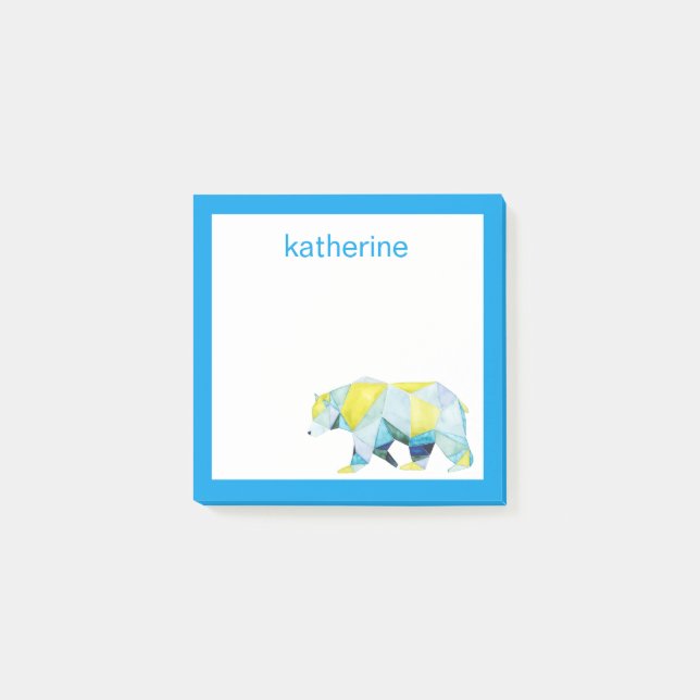 Add Your Name | Geometric Bear Animal Post-it Notes (Front)