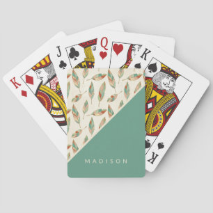 Add Your Name   Geometric Feather Pattern Playing Cards