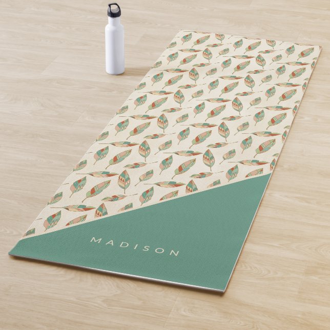 Add Your Name | Geometric Feather Pattern Yoga Mat (In Situ)