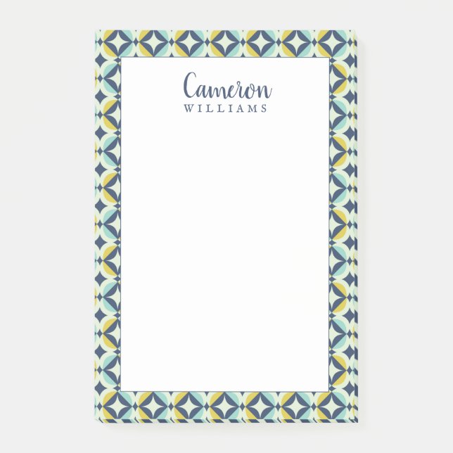 Add Your Name | Geometric Gold & Blue Pattern Post-it Notes (Front)