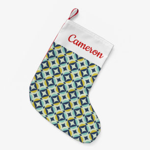 Add Your Name Geometric Gold & Blue Pattern Small Christmas Stocking