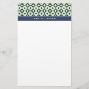Add Your Name Geometric Gold & Blue Pattern Stationery