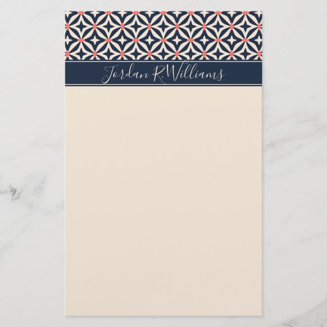 Add Your Name | Geometric Star Pattern Stationery (Front)