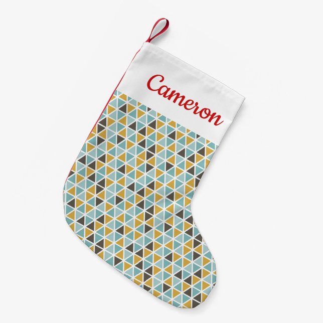 Add Your Name | Geometric Triangle Pattern Small Christmas Stocking (Front (Hanging))