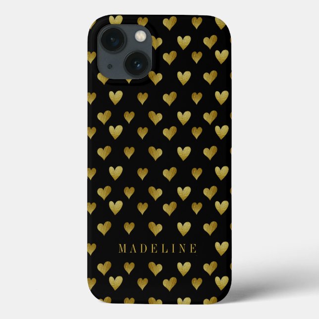 Add Your Name | Gold Heart Pattern Case-Mate iPhone Case (Back)